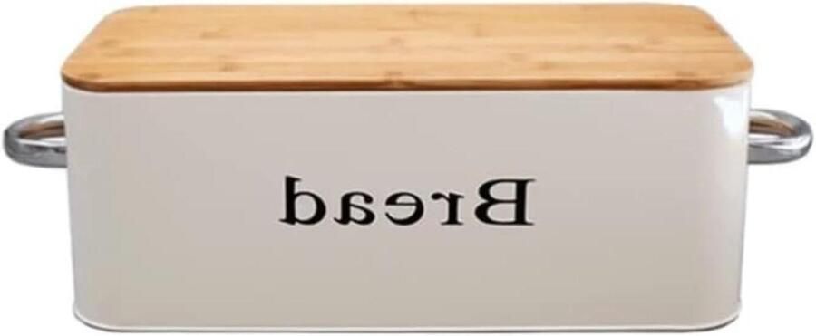 Broodtrommel met Bamboe Deksel Broodbak Keuken Opberger Brood Vers Houden Stapelbaar Ontwerp 36.6x13.5x18cm Wit