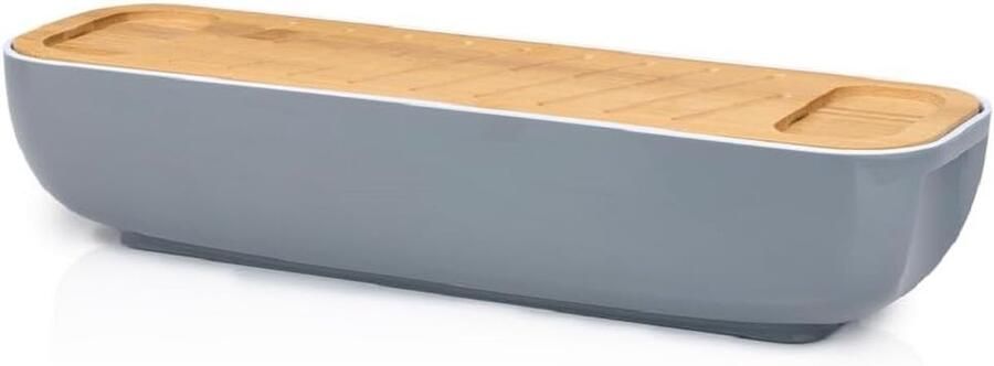 Broodtrommel met deksel Baguette bewaarder Brood vers houden Deksel als snijplank 40 cm lang Grijs