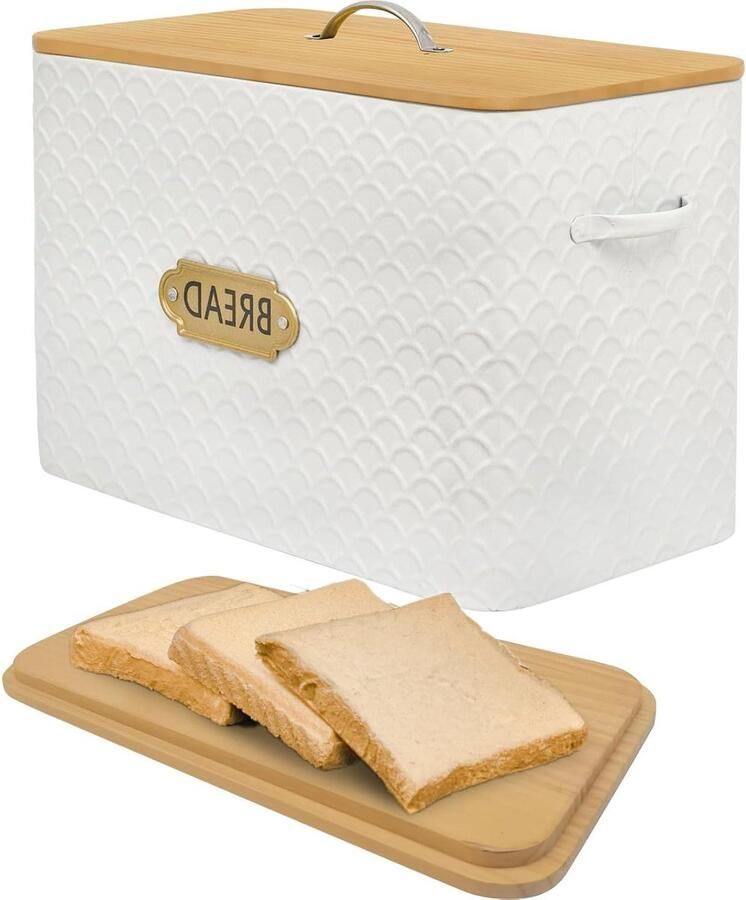 Broodtrommel met Deksel Brood Opslag Keuken Organiseren Grote Boerderij Stijl 335 cm Lengte Wit