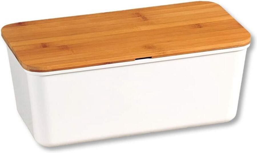 Broodtrommel met deksel Brooddoos Brood bewaren Met snijplank 34 x 14 x 18 cm Wit bruin