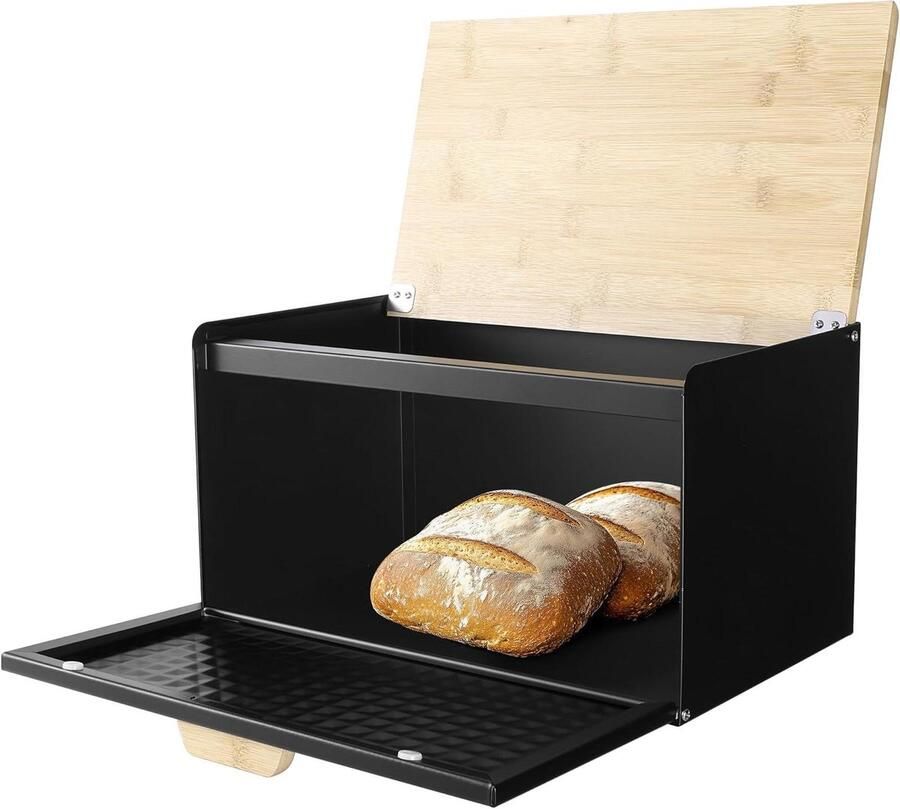 Broodtrommel Met Deksel Keuken Opberger Brood Vers Houden Dubbele Opening 35.5 x 19.5 x 21.5 cm