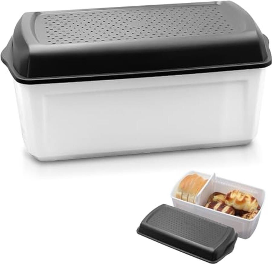 Broodtrommel met luchtgat en grote capaciteit Voedselveilig BPA-vrij Houdt gebakken goederen langer vers Zwart (33 5 x 17 5 x 15 5 cm)