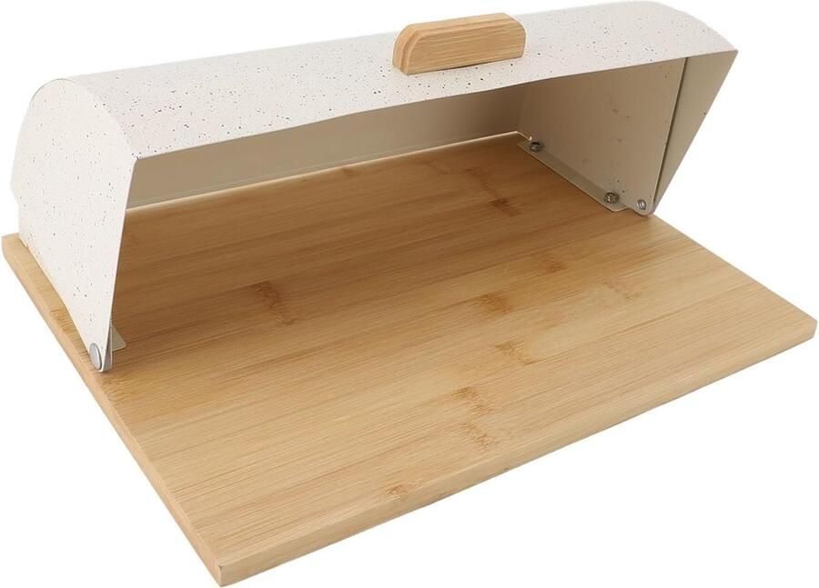 Broodtrommel Met Potten Keuken Opberger Brood Vers Houden Hout Ijzer Combinatie 38cm Breed Wit