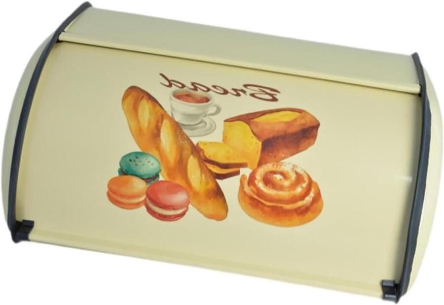 Broodtrommel Met Roldeksel Broodbak Keuken Brood Vers Houden Groot Metalen Ontwerp 34.5cm Breed Beige