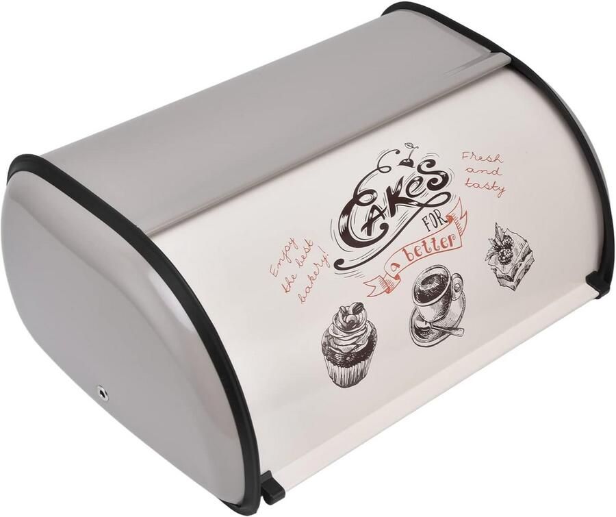 Broodtrommel met roldeur ruime metalen broodhouder voor vers brood en baksel