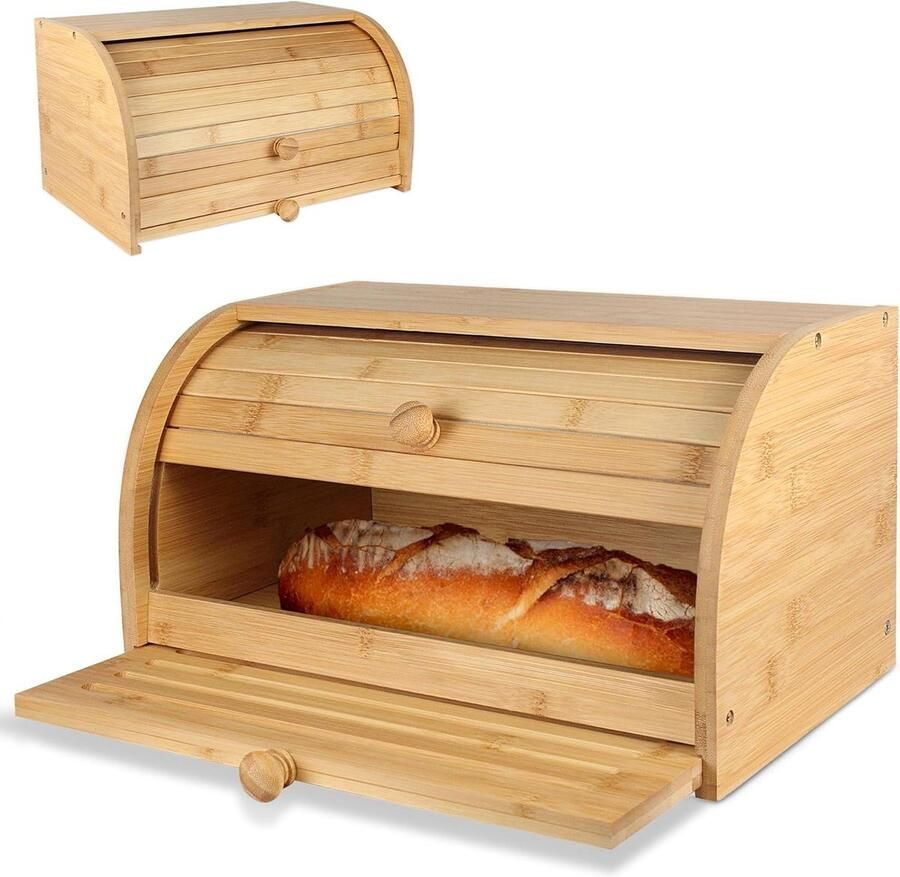 Broodtrommel met snijplank Brooddoos bakker Brood bewaren Geïntegreerde kruimelvanger 37 x 23 cm Natuurlijk hout