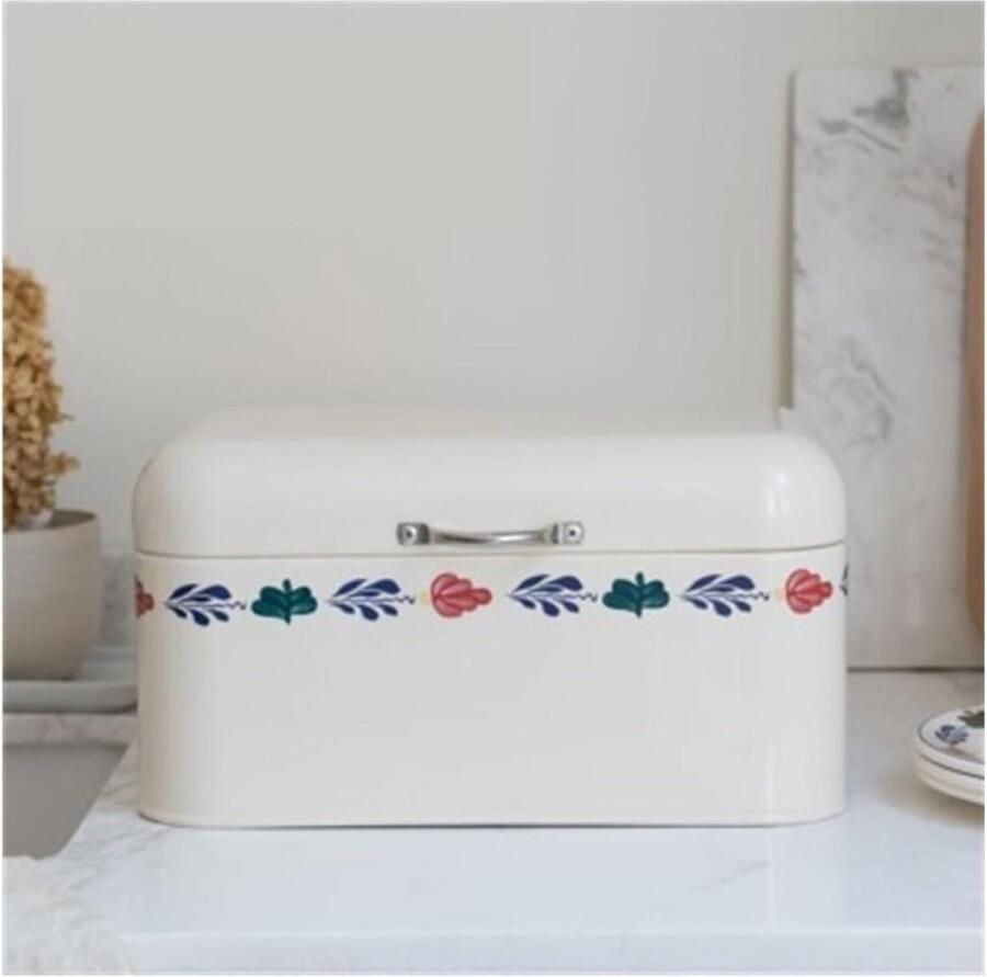Broodtrommel Metaal Brood Opslag Verse Broodjes Vintage Design 30x18x15.5cm Wit
