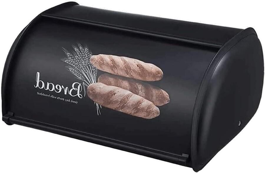 Broodtrommel Metaal Broodbak Opberger Brood Vers Houden Roltop Deur 34.5x23x14.5cm Zwart