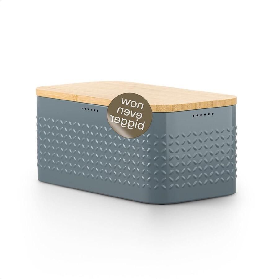 Broodtrommel Metaal Broodbox Bamboe Brood Vers Houden Deksel als snijplank 345 cm Blauw