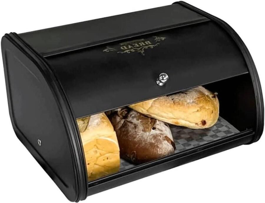 Broodtrommel Metaal Broodbox Roldeksel Brood Vers Houden Duurzaam Stalen Ontwerp 304x254x152CM Zwart
