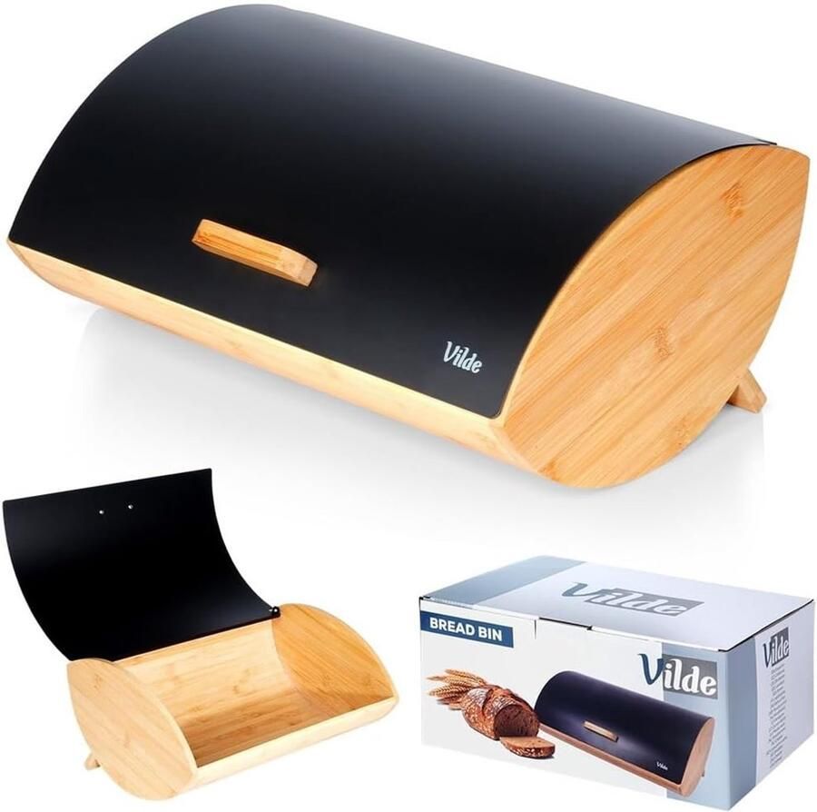 Broodtrommel Metaal Broodmand Keuken Verse Brood Opslag Stijlvol Design 35x24x15 cm Zwart