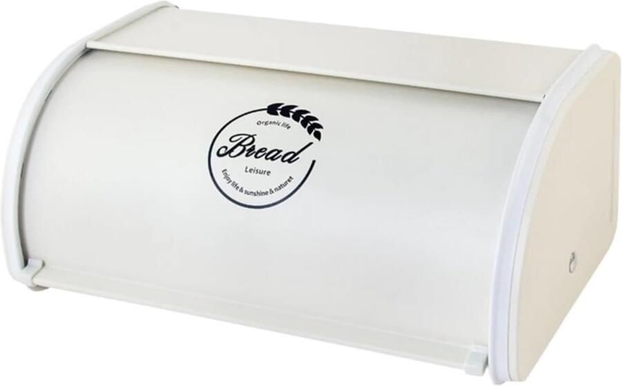 Broodtrommel Metaal Opslag Blik Keuken Organisatie Roll Top Design 33 cm Lengte Beige