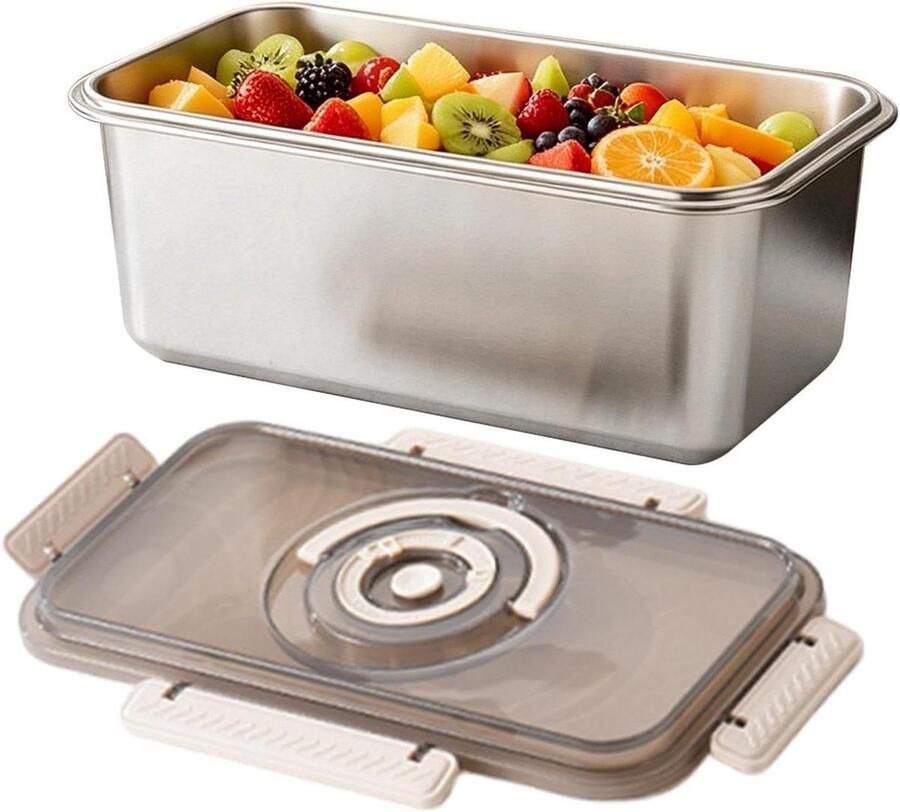 Broodtrommel Roestvrij Staal Broodbox Voedselcontainer Brood Vers Houden Luchtdicht Vochtbescherming 355 x 198 x 143 cm