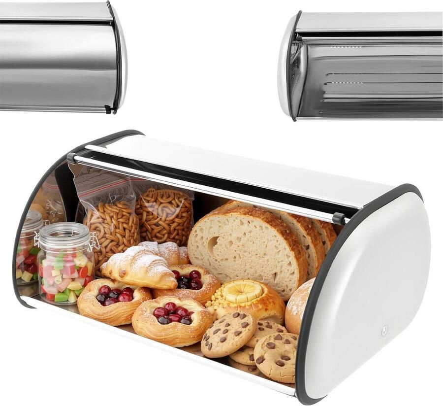 Broodtrommel Roestvrij Staal Roll-top trommel Brood bewaren Veel opslagruimte 435 x 27 x 18 cm Zilver