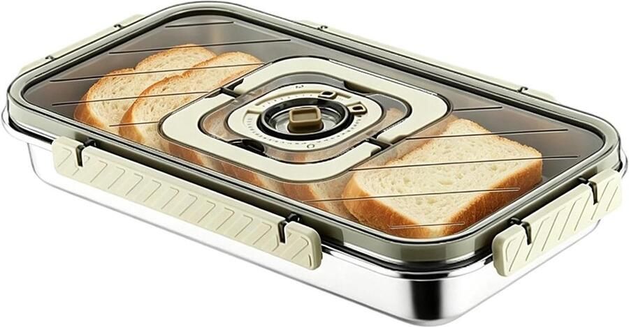 Broodtrommel Roestvrijstaal Bewaardoos Brood Vers Houden Luchtdichte Afsluiting 36x20x8.5 cm Zilver
