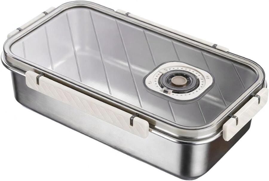 Broodtrommel Roestvrijstaal Broodbox Vershouddoos Brood Vers Houden Met Tijdregistratie 3500ml Beige