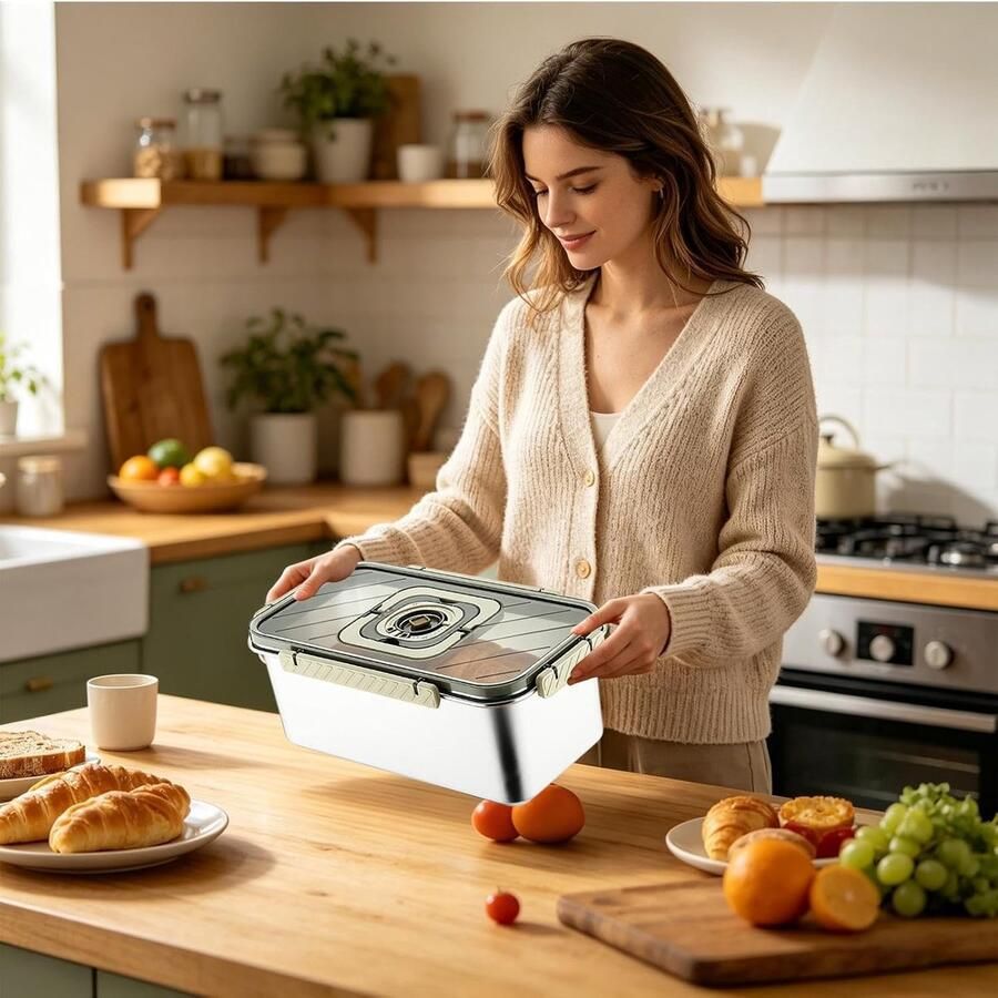 Broodtrommel Roestvrijstaal Brooddoos Bewaarbak Brood Vers Houden Luchtdichte Afsluiting 36x20x8.5 cm Zilver