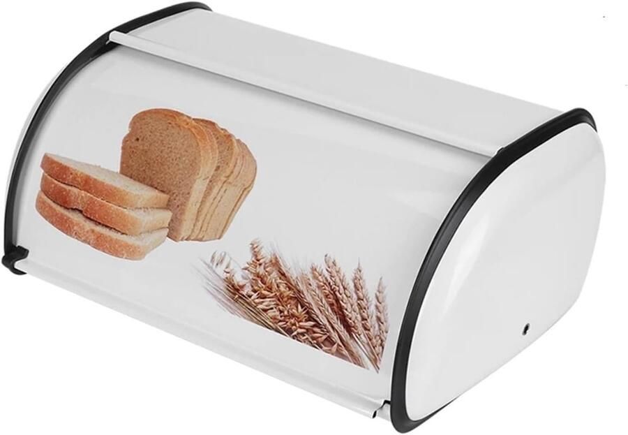 Broodtrommel Roestvrijstaal Brooddoos Keuken Brood Vers Houden Grote Capaciteit 34 x 23 x 14.5 cm Wit