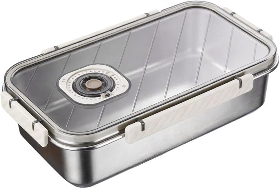 Broodtrommel RVS Broodbox Voedselbewaring Vers Houden Met Tijdregistratie 3500ml Groot Beige