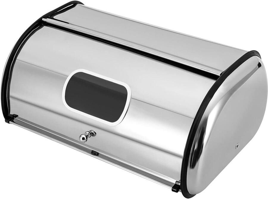 Broodtrommel RVS Brooddoos Keuken Brood Vers Houden Met Kijkvenster 10 Liter Zilver