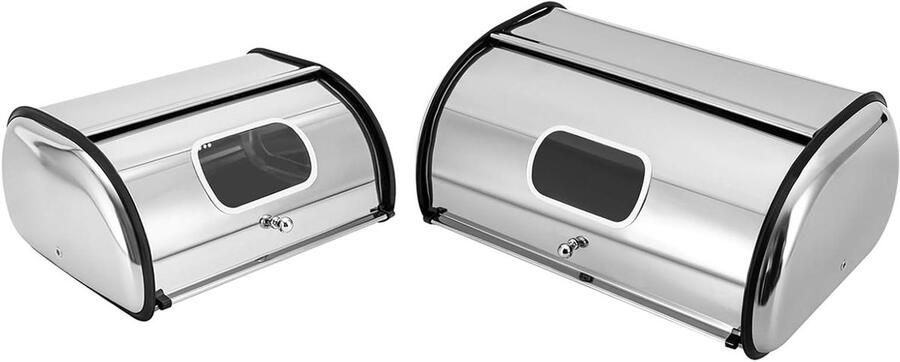 Broodtrommel RVS Brooddoos Keuken Brood Vers Houden Met Roldeksel 43.5 x 27 x 18 cm Zilverkleurig
