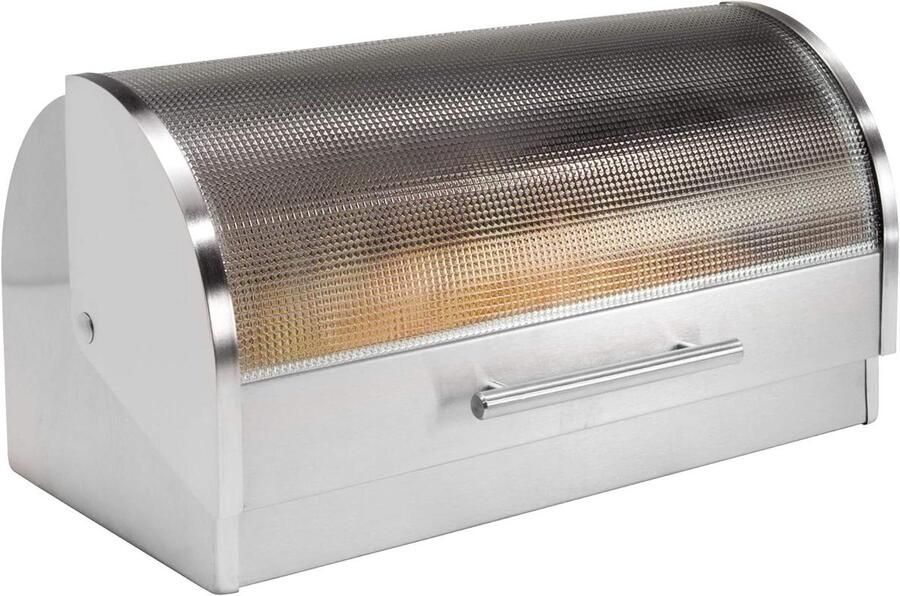 Broodtrommel RVS Brooddoos Keuken Brood Vers Houden Roll Top Deksel 40x25x23 cm Zilver