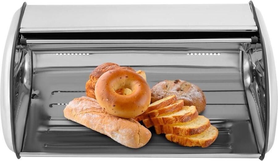 Broodtrommel RVS Opbergdoos Koekjes Brood Vers Houden Grote Capaciteit 435 x 27 x 18 cm Zilverkleurig