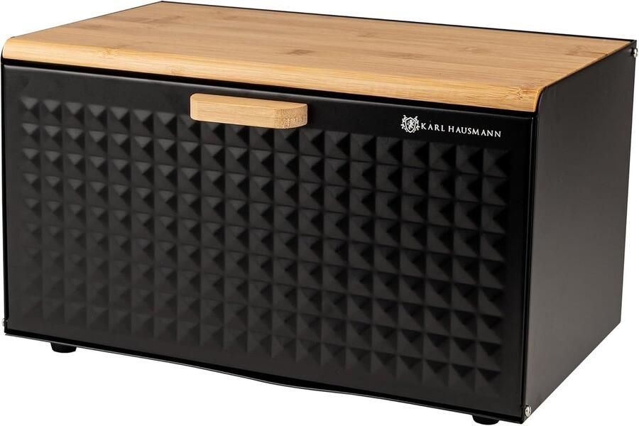 Broodtrommel Staal Bamboe Brooddoos Keuken Brood Bewaren Antislip Voetjes Handgreep 35x23.5x21 cm Zwart
