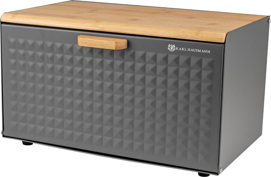 Broodtrommel Staal Bamboe Brooddoos Keuken Brood Bewaren Antislip Voetjes Handgreep 35x25x155 cm Grijs