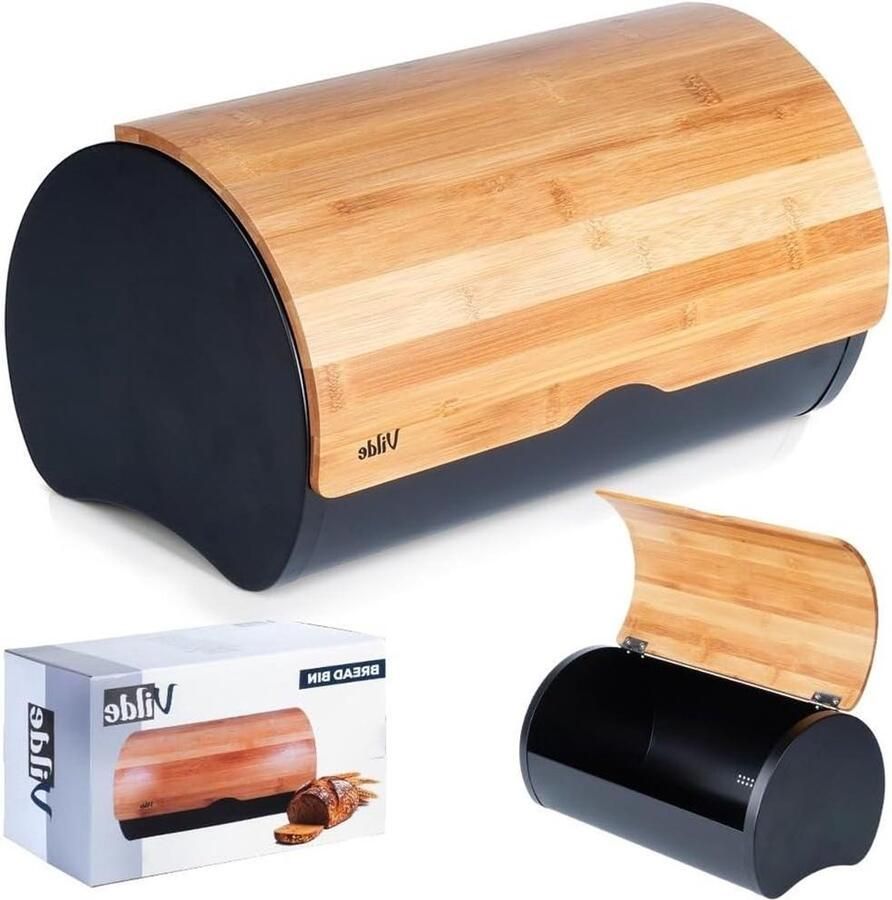 Broodtrommel Staal Hout Koektrommel Broodmand Brood Vers Houden Gepoedercoat Koolstofstaal 38 x 24 x 20 cm