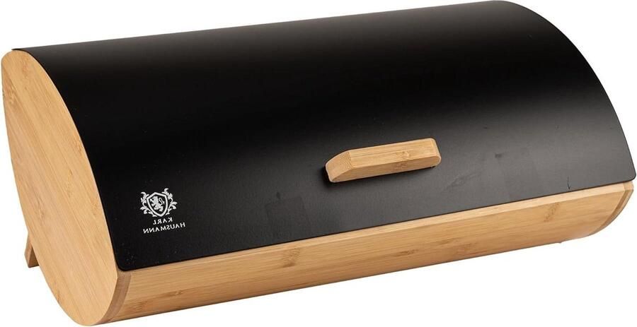 Broodtrommel van bamboe Broodmand Brood bewaren Stalen deksel 35 x 25 x 15.5 cm Zwart