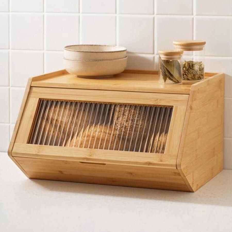 Broodtrommel van Hout Brooddoos Keuken Brood Langer Vers Extra Opbergruimte 40x33 cm