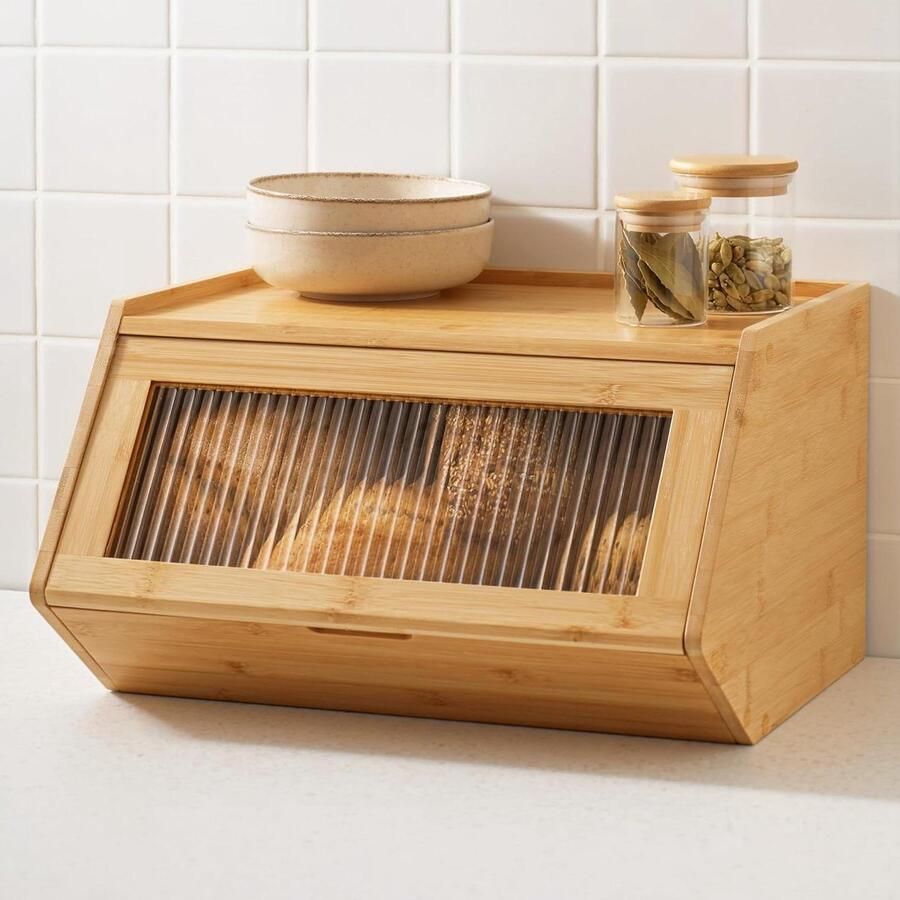 Broodtrommel van Hout Brooddoos Keuken Brood Langer Vers Extra Opbergruimte 40x33 cm