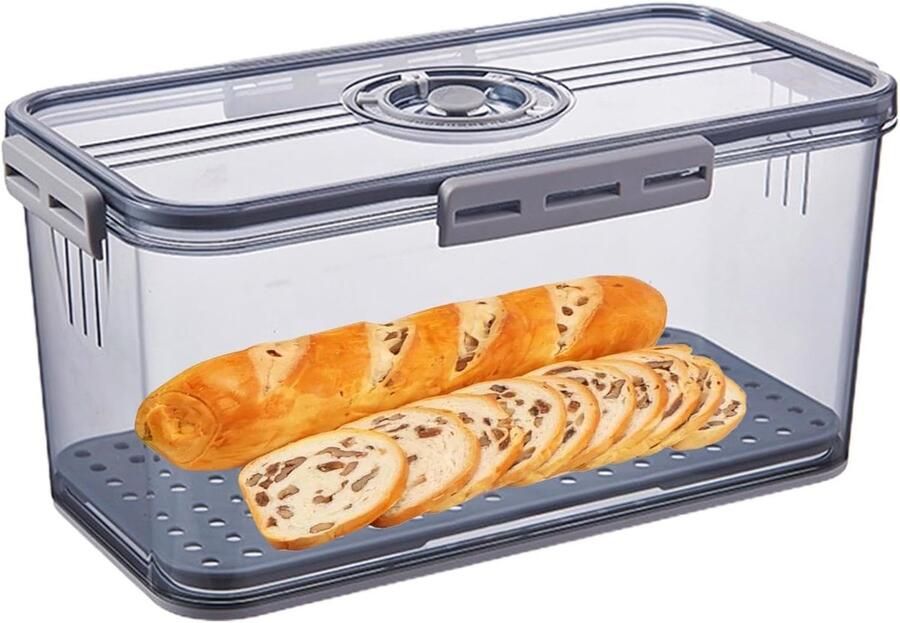 Broodtrommel Vershouddoos Brood bewaren Instelbaar luchtventiel 335 x 185 x 12 cm Geel grijs