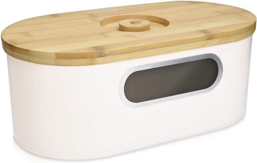 Broodtrommel Vintage met Bamboe Deksel en Kijkvenster Inclusief Snijplank