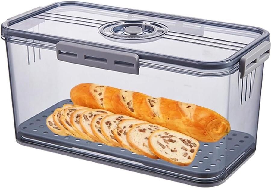Broodbak Broodcontainer opslag Brood vers houden Instelbaar luchtventiel 33.5L x 18.5W cm Grijs