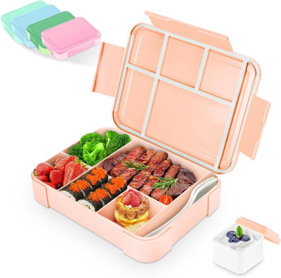 Broodtrommel voor kinderen met vakken 1330 ml Bento Box picknick reis-lunchbox geschikt voor volwassenen meisjes en jongens geschikt voor school kleuterschool en uitstapjes (lichtroze