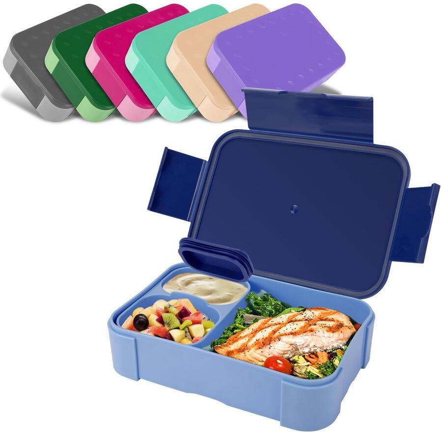 Broodtrommel voor kinderen met vakken 900 ml lekvrije lunchbox reis-lunchbox broodtrommel geschikt voor school picknick magnetron vaatwasmachinebestendig (blauw)