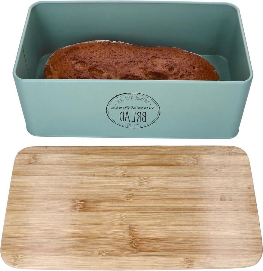 Broodtrommel Voorraadbox Keuken Brood Vers Houden Bamboe Deksel 332 cm Mintgroen
