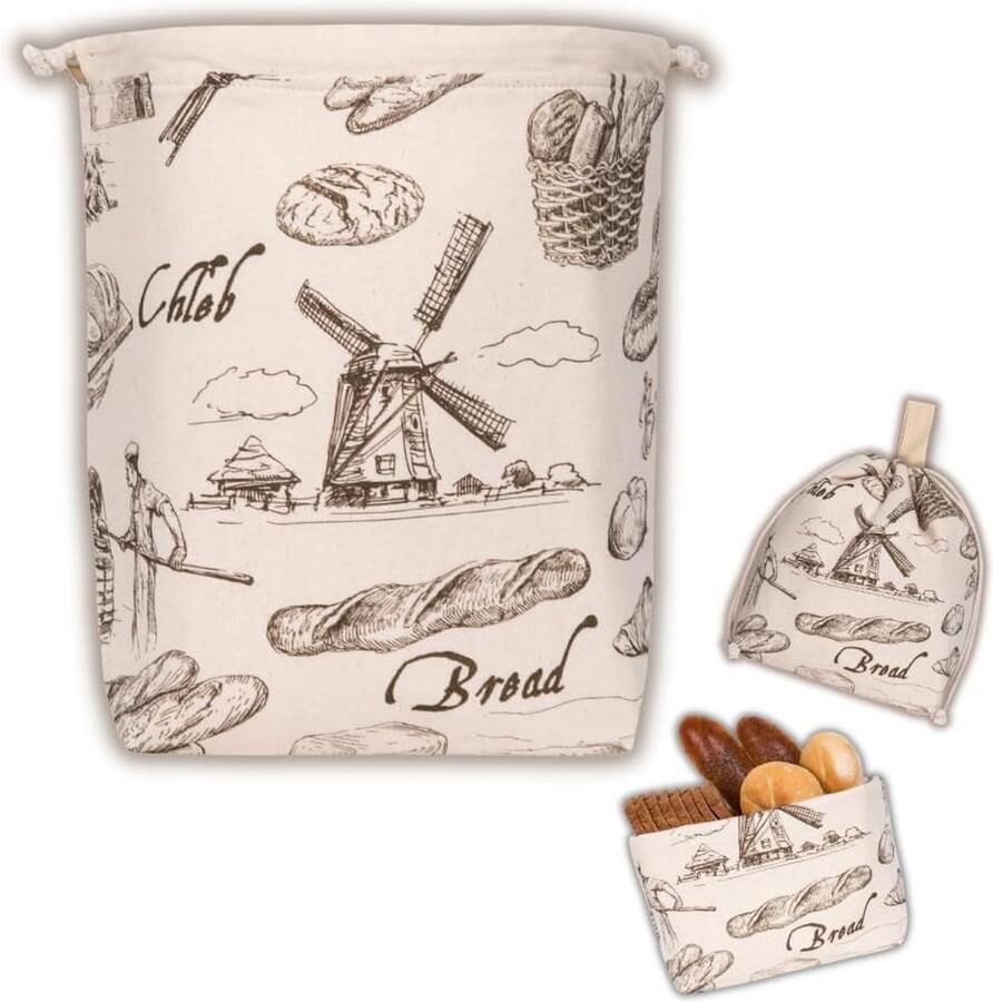 Broodzak 3-in-1 voor het bewaren en vers houden van brood Stoffen broodmand en broodtrommel 32 x 35 cm