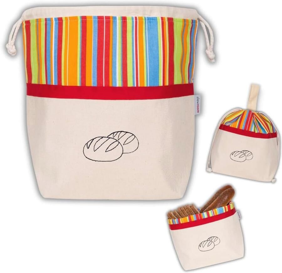 Broodzak 3-in-1 voor het Vers Houden van Brood Stoffen Broodmand en Katoenen Broodtrommel 32 x 35 cm