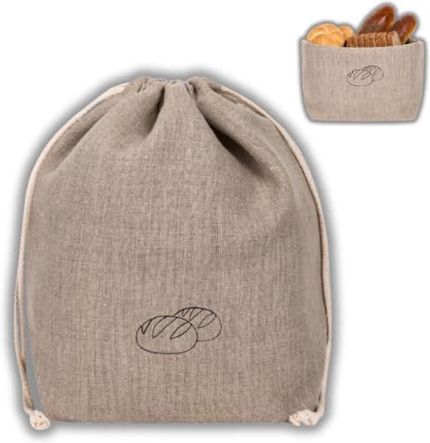 Broodzak en Broodmand 2-in-1 30 x 34 cm Ademend en Decoratief Gemakkelijk Onderhoud Natuur