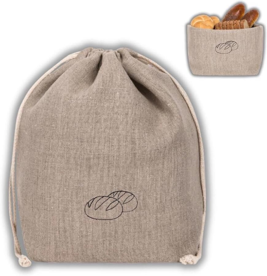 Broodzak en Broodmand 2-in-1 30 x 34 cm Ademend en Decoratief Gemakkelijk Onderhoud Natuur