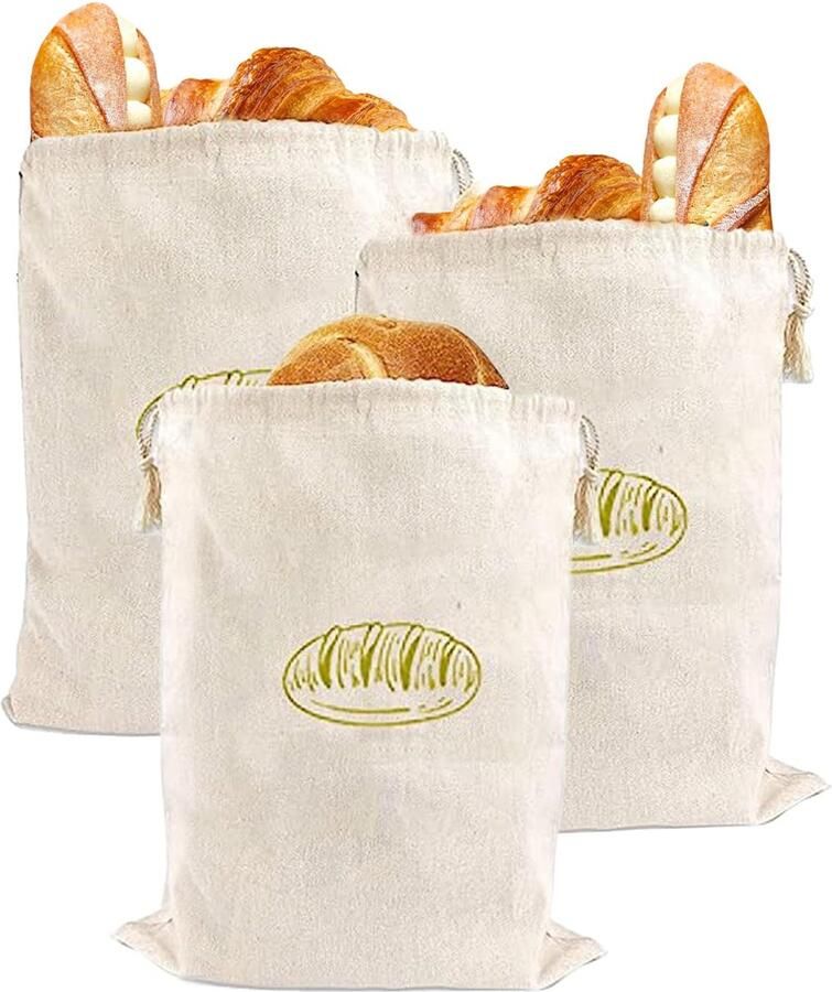 Broodzakken draagbare broodzakken herbruikbare broodzakken met trekkoord broodzak voor zelfgemaakt brood houdt vers bakwaren 40 x 30 cm
