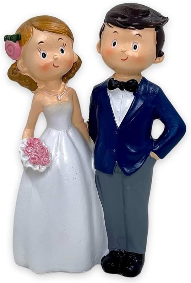 Bruidspaar – handbeschilderde bruidstaart-topper van polyhars – decoratiefiguren voor bruiloft en tafel (samenstelling)