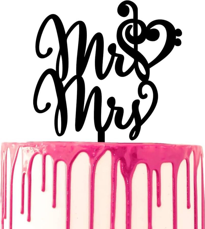 Bruidstaart topper Clef-vormige hart Muziek thema Bruidstaart Acryl Decoratie Topper Mr. & Mrs. Huwelijk taart