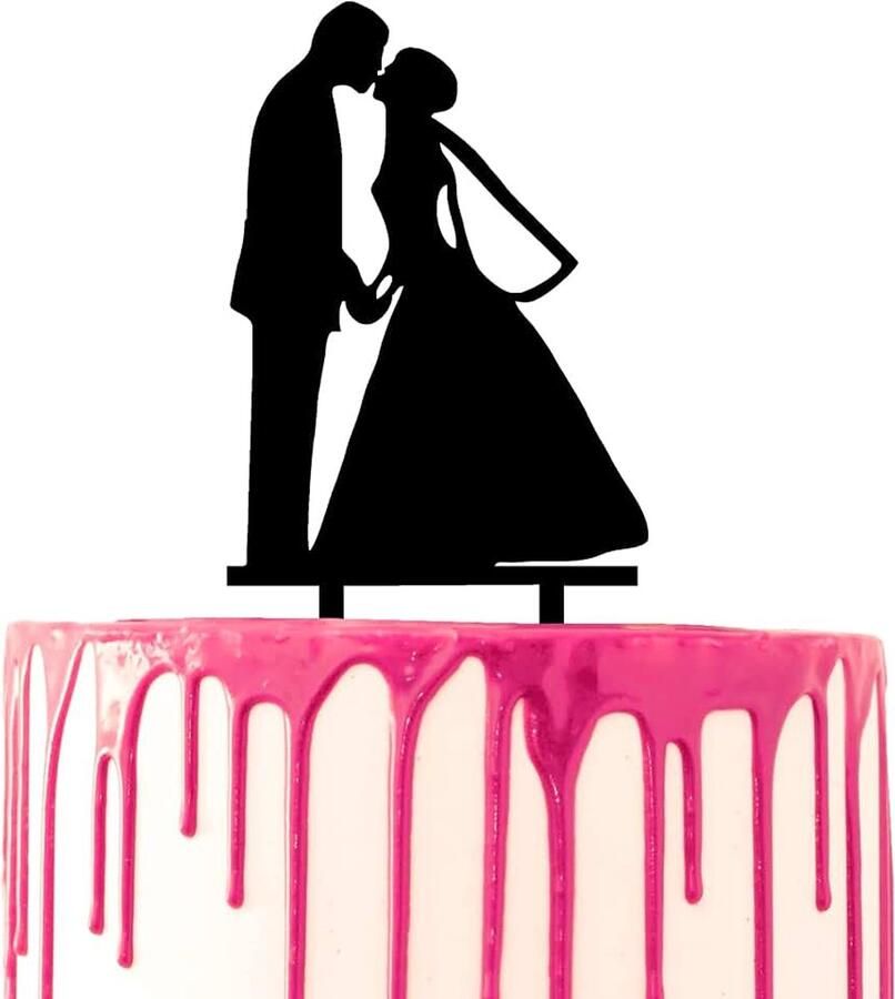 Bruiloft Cake Topper Bruidegom en Bruid Kussen Terwijl Handen Acryl Silhouet