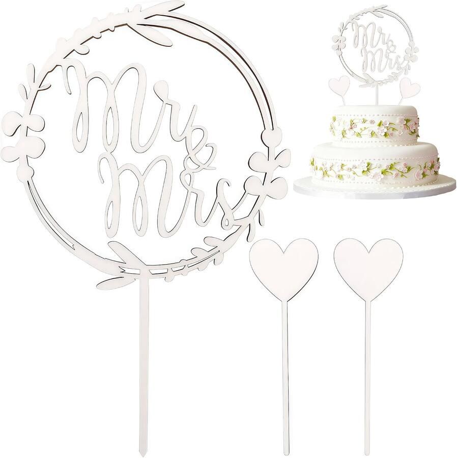 Bruiloft Hout Mr & Mrs 3 stuks Wit