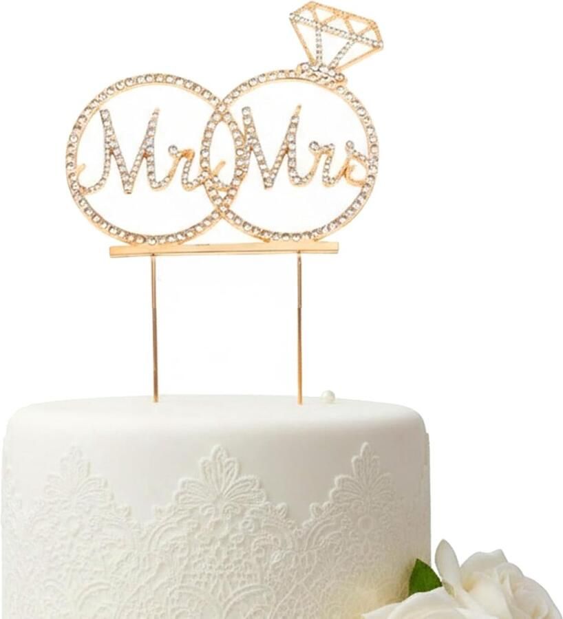 Bruiloft met strass taartsteker bruiloft zilveren bruiloft taartdecoratie Mr & Mrs voor bruiloft taartdecoratie (goud)