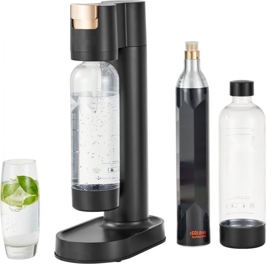 Bruiswatermaker Koolzuurmachine Starterset Inclusief 2x 1L BPA-vrije PET-flessen Compatibel met 60L CO2-schroefcilinders Zonder CO2-cilinder